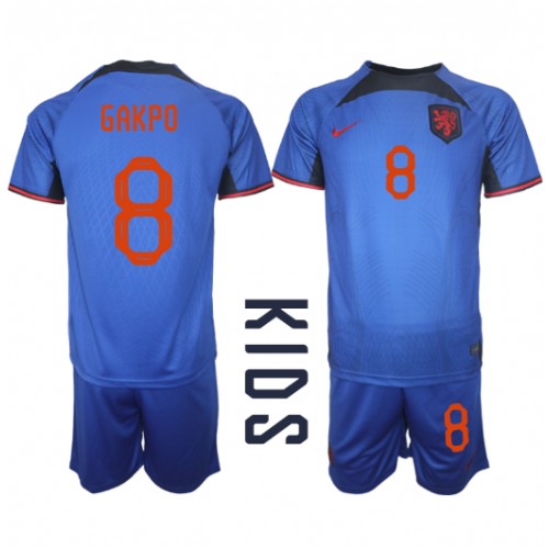 Nederland Cody Gakpo #8 Bortedraktsett Barn VM 2022 Kortermet (+ Korte bukser) Nederland Cody Gakpo #8 Bortedraktsett Barn VM 2022 Kortermet (+ Korte bukser)